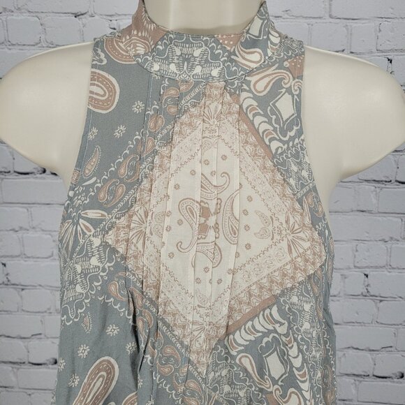Intimately Free People Blue Tan Paisley Lightweight High Neck Mini Dress XS - Picture 5 of 12